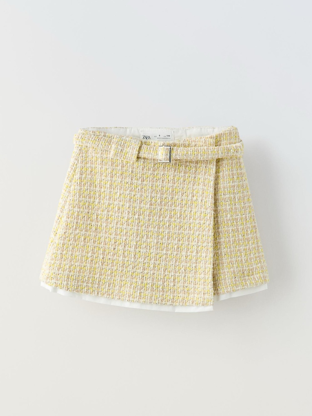 Zara Girl’s Textured Yellow Tweed Skirt with Belt Size 6
